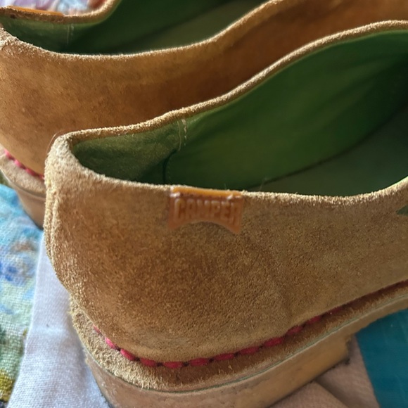 Vintage Camper Brown Suede Loafer Chunky Slip On Shoes Boho Floral Embroidery 8 - Picture 5 of 9